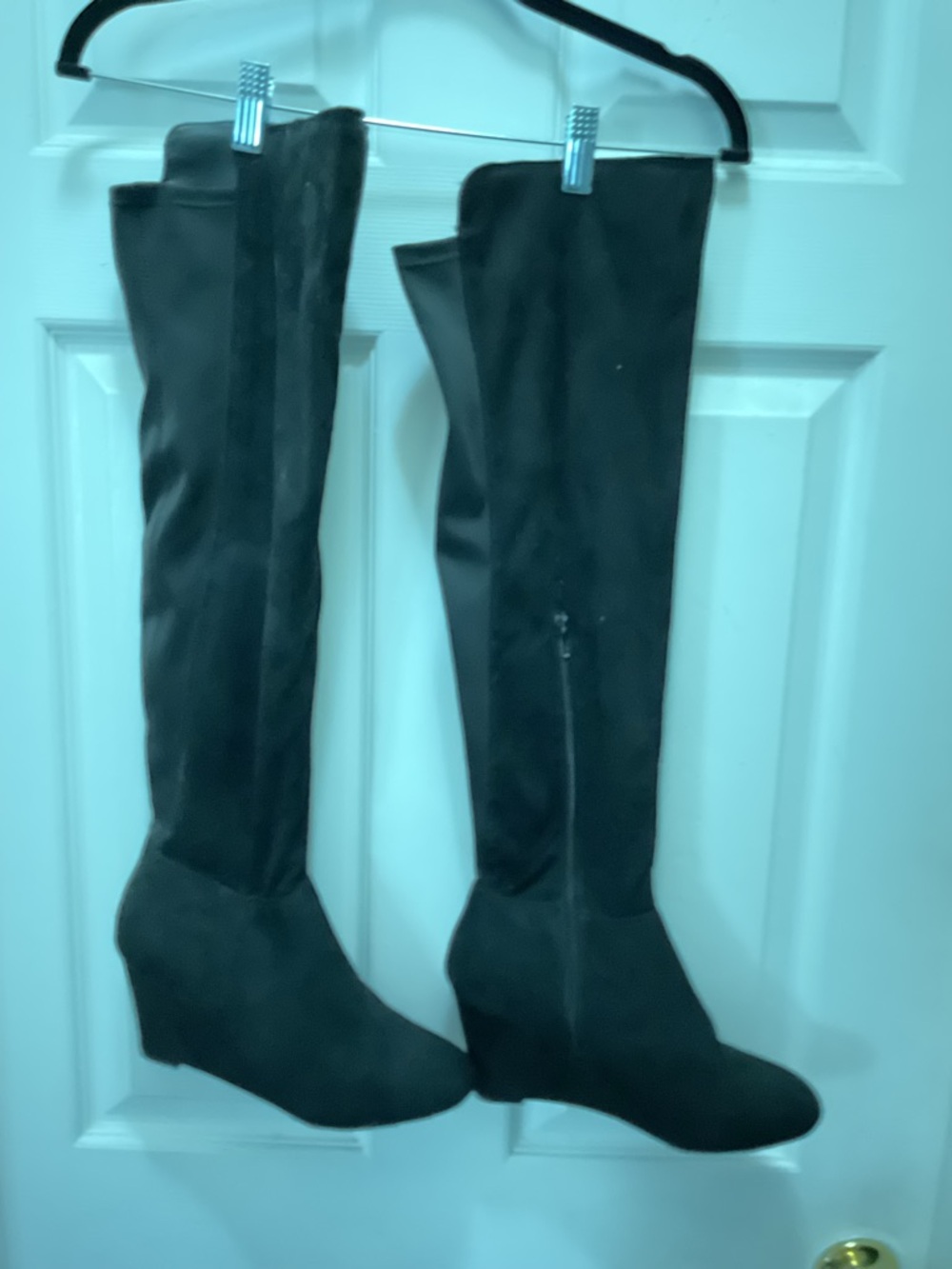 Tall Wedge Over-the-Knee Boots in Black